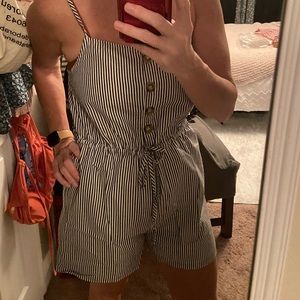 Pink Lily Striped Lined Romper